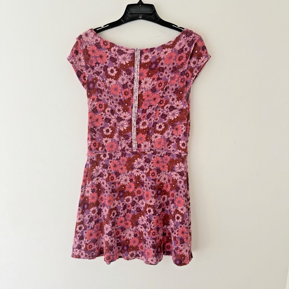 Urban Outfitters Mini Dress L Pink Purple Floral Psychedelic Cotton Fairy Grunge - Picture 2 of 8